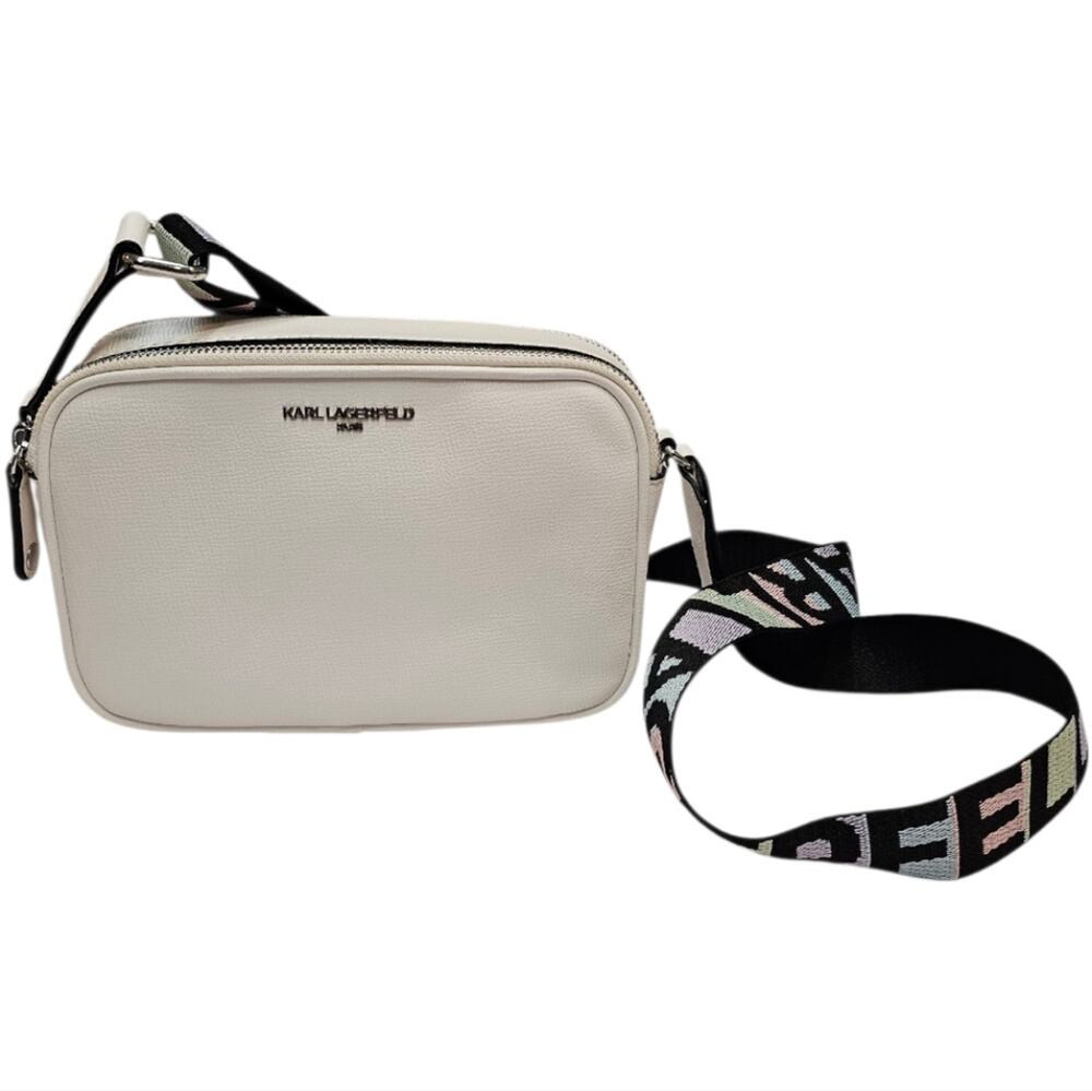 Karl Lagerfeld Paris Maybelle Faux Leather Web Crossbody Strap Camera Bag Purse